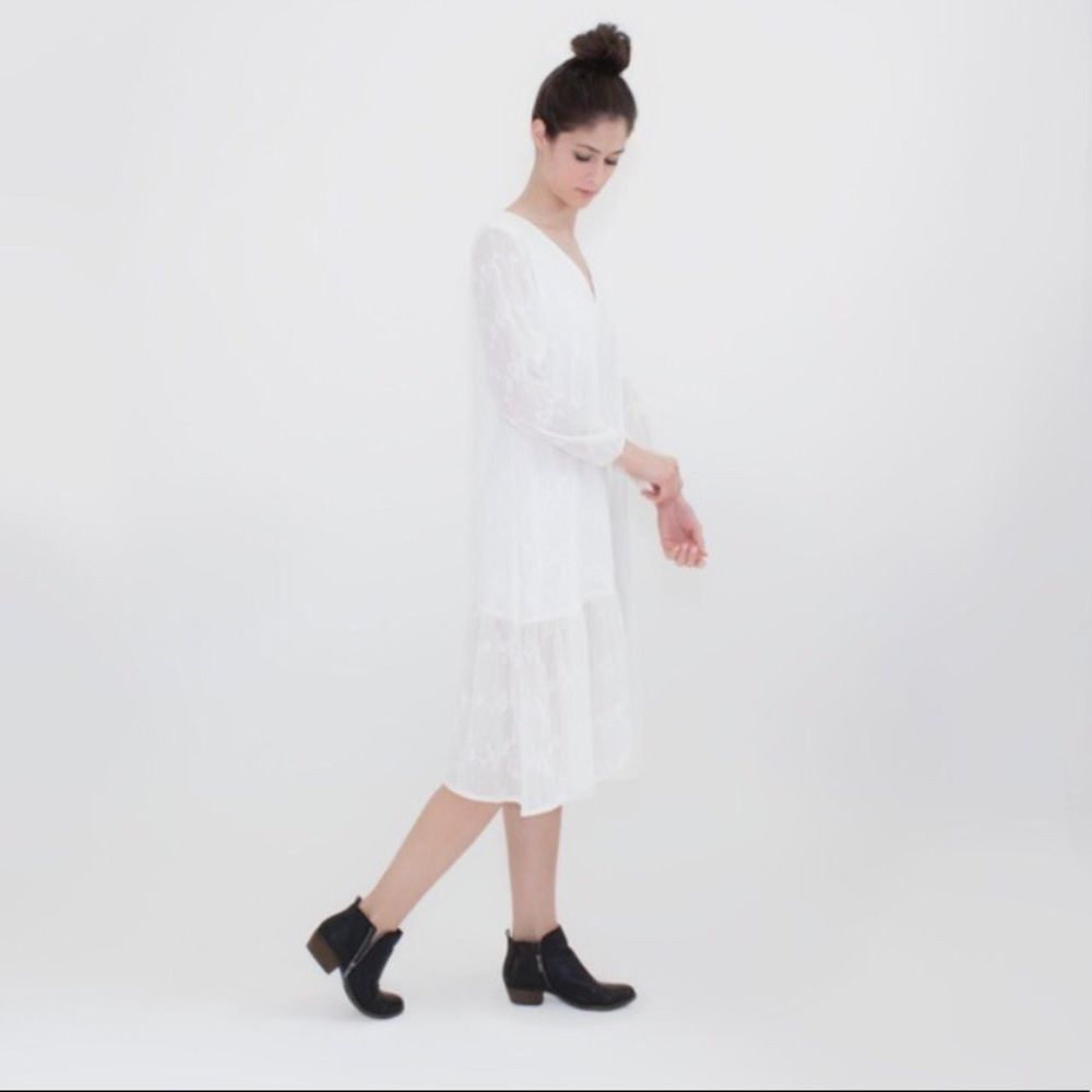 Lace Boho Midi Dress in White